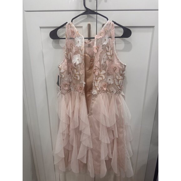 Girls Taupe Embroidered Lace Dress With Ruffle Skirt Size 16.5 Rare Editions Mad - Picture 3 of 9